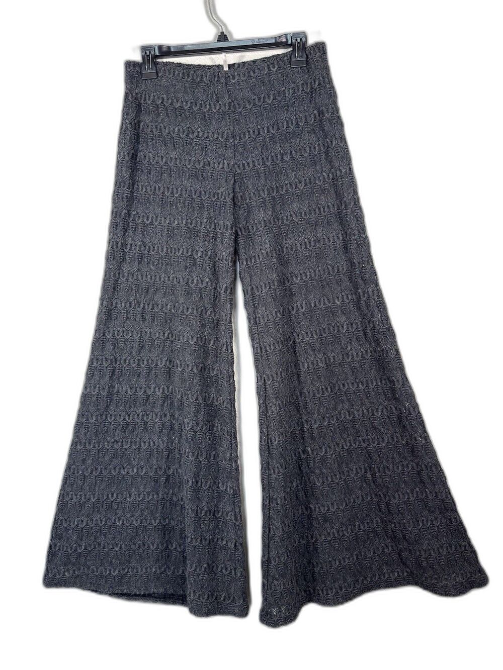 Free People Gray Extreme Knit Crochet Pants Size 2 Wide Leg Flare Boho Bohemian